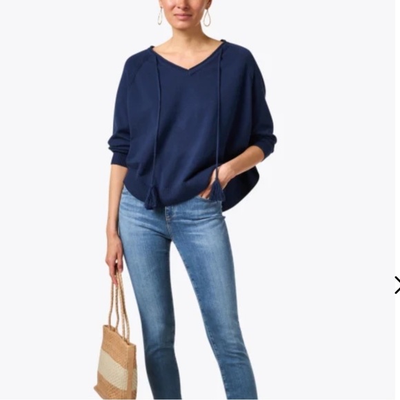 BURGESS The Tess Poncho Sweater | Hello Sailor Navy Blue V-neck Tassel Tie - Picture 7 of 7